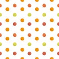 Isolated and pathed watercolor painted red yellow orange dot in seamless pattern on white background Royalty Free Stock Photo