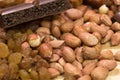 Isolated peanut. Walnut purified on a woodenbackground. Protein food. Raw peanuts