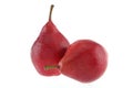 Isolated pears. Three cut red pear fruits isolated on white background Royalty Free Stock Photo