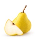 Isolated pears. Whole pear fruit and a piece isolated on white background with clipping path.
