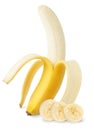 Isolated peeled banana. Peeled banana with slices isolated on white, with clipping path. Royalty Free Stock Photo