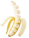 Isolated peeled banana. Sliced banana with core isolated on white, with clipping path.