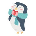 Isolated penguin cartoon kawaii Christmas character Vector