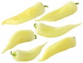 Isolated peppers. Collection of white (yellow) bell peppers isolated on white background with clipping path. Royalty Free Stock Photo