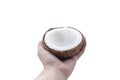 Isolated photo of human hand grab a coconut shell