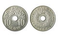 Isolated photo of 10 lepta Greece 1964 coin on white background Royalty Free Stock Photo