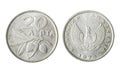 Isolated photo of 20 lepta Greece 1973 coin on white background Royalty Free Stock Photo