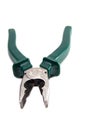 Isolated photo of pliers with green handles on a white background Royalty Free Stock Photo