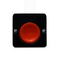 Isolated photo of a real red button. White background with a clicking mechanism. start, stop, alarm and fire message, toggle Royalty Free Stock Photo
