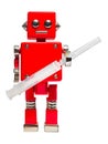 Isolated photo of red toy robot with syringe Royalty Free Stock Photo