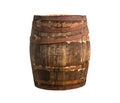 Isolated photo on white background of wooden barrel. old brown iron oak with rusty iron Hoop Royalty Free Stock Photo