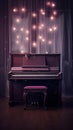 Piano surrounded by thousands of twinkling lights.