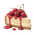 Isolated piece of cheesecake with cherries on a cutout PNG transparent background. Generative AI