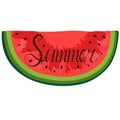 Isolated piece of red watercolor watermelon lettering with summer inside word