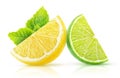 Isolated pieces of lemon and lime Royalty Free Stock Photo