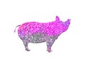 Isolated pig composed of pink-toned vibrant glitter background