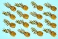 Isolated pineapples pattern on bright vivid turquoise background