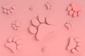 Isolated pink background and animal pattern of cat footprint. cute kitten logo . Colors bring fortune and money for sunday.