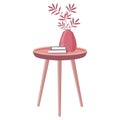 Isolated pink end table with vase