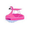 Isolated pink flamingo paddle boat on water, vector illustration