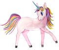 Isolated pink princess unicorn on a white background. watercolor illustration for prints, posters