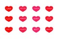 Isolated pink and red hearts with inscriptions for Valentine`s Day on a white background. vector.