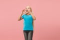 Isolated on pink young casual teen girl shouting at studio Royalty Free Stock Photo