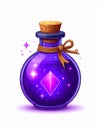 Isolated Pixelated Violet Magic Potion with Cork and Bow Against White Background Royalty Free Stock Photo