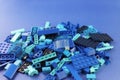 Isolated plastic blocks. Top view with copy space. Block building toy, with blur effect Royalty Free Stock Photo