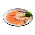 Isolated plate of assorted fish platter appetizer Royalty Free Stock Photo