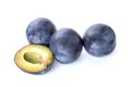 Isolated plums, blue plum fruit isolated on white background