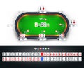 Isolated poker table with full deck of playing cards and poker chips Royalty Free Stock Photo