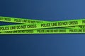 the isolated police line do not cross tape ribbon, crime scene and investigation Royalty Free Stock Photo