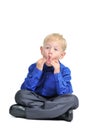 Isolated portrait of cute boy making funny face Royalty Free Stock Photo