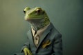 Isolated portrait of a frog in a man\'s body wearing a suit and tie Royalty Free Stock Photo