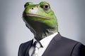 Isolated portrait of a frog in a man\'s body wearing a suit and tie Royalty Free Stock Photo