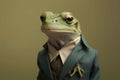 Isolated portrait of a frog in a man\'s body wearing a suit and tie Royalty Free Stock Photo