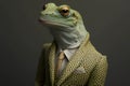 Isolated portrait of a frog in a man\'s body wearing a suit and tie Royalty Free Stock Photo