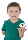Isolated portrait of a fun little footballer. Royalty Free Stock Photo