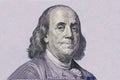 Isolated Portrait of Statesman, inventor, diplomat, and American founding father Benjamin Franklin on 100 US dollar. Royalty Free Stock Photo