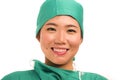 Isolated portrait of young beautiful and happy Asian Chinese medicine doctor woman or hospital nurse in medical hat and scrub Royalty Free Stock Photo