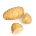 Isolated potatoes. Whole potatoe and cut isolated on white background Royalty Free Stock Photo