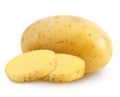 Isolated potatoes. Whole potatoe and slices isolated on white background with clipping path. Royalty Free Stock Photo