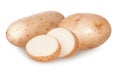 Isolated Potatoes. Whole Raw Potato Peeled And Sliced Isolated On White Background