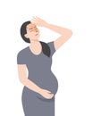 Isolated of a pregnancy woman holding her belly and feeling worry, flat vector illustration