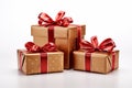 Isolated presents, boxes on white. Evoke holiday spirit, Valentine\'s Day affection.