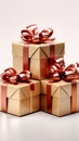 Isolated presents, boxes on white. Evoke holiday spirit, Valentine\'s Day affection.