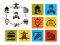 Isolated professional electrician icons set, equipment and tools logos collection, electricity pictogram elements vector Royalty Free Stock Photo