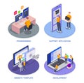Isolated programming coding development isometric icon set with programming support application website template and development Royalty Free Stock Photo