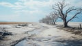 Isolated Puddle: A Captivating Depiction Of Dead Trees In A Dry Savanna